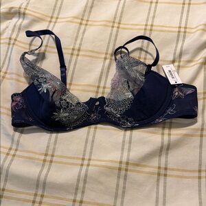Adore Me Navy Floral Lace Bra